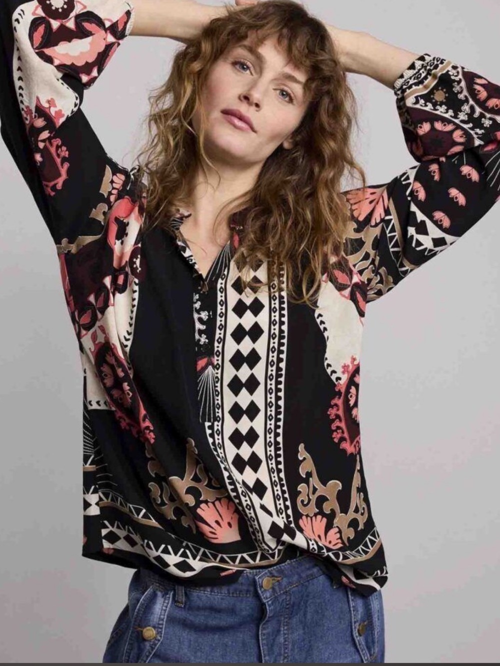 Summum Woman Ornate Scarf Print Viscose Blouse size 38
